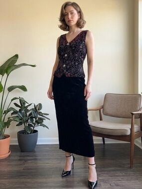 Vintage Scott McClintock Beaded Velvet Maxi Gown | 90s Grunge Formal Dress 10